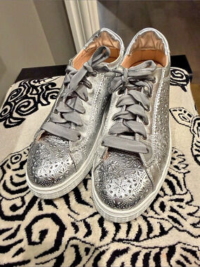 AGL Silver Metallic Floral Sneakers